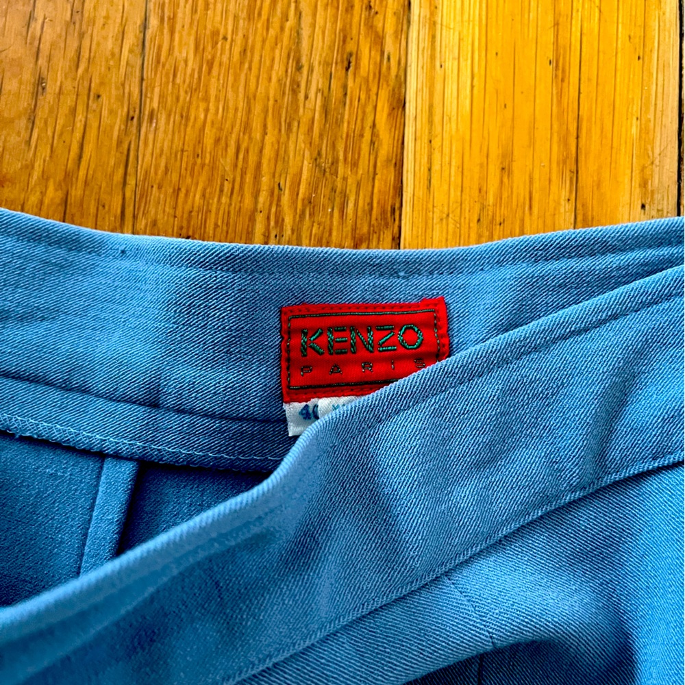 Vintage 90s Kenzo Paris High Waist Stirrup Trouser Pants Powder Blue sz 40